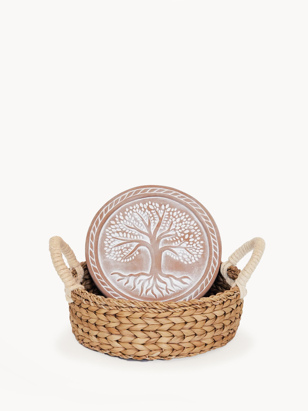 DC-KORISSA bread warmer and basket with a round Tree of Life design, crafted for keeping bread warm and stylishly serving.