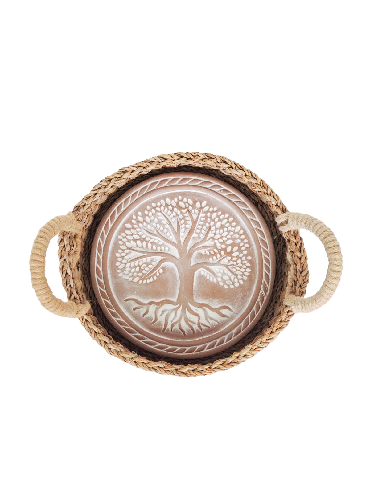 DC-KORISSA Tree of Life round bread warmer and basket, woven design for keeping bread warm and appealing presentation.