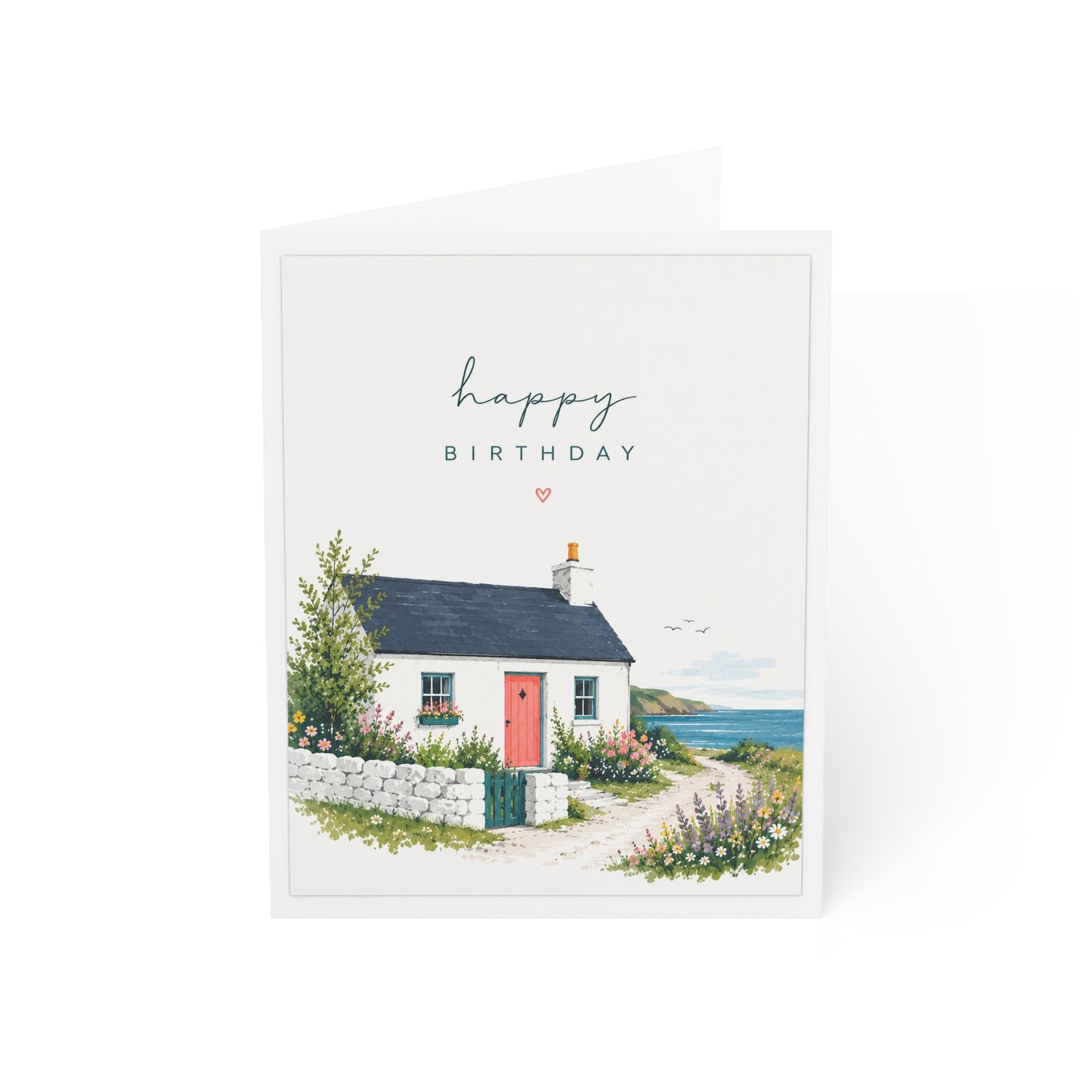 Birthday Cottage Greeting Card — Scenic Irish Coastal House (Set of 1/10/30/50)