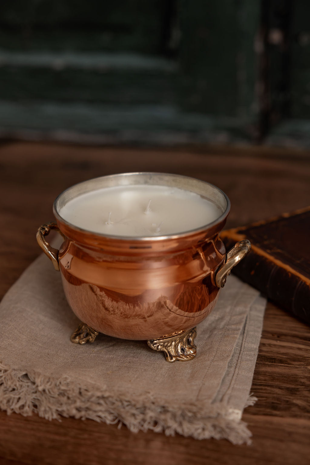 DC-Powered by People vintage French-inspired grapefruit mint jardinière candle with decorative ceramic holder and botanical design.