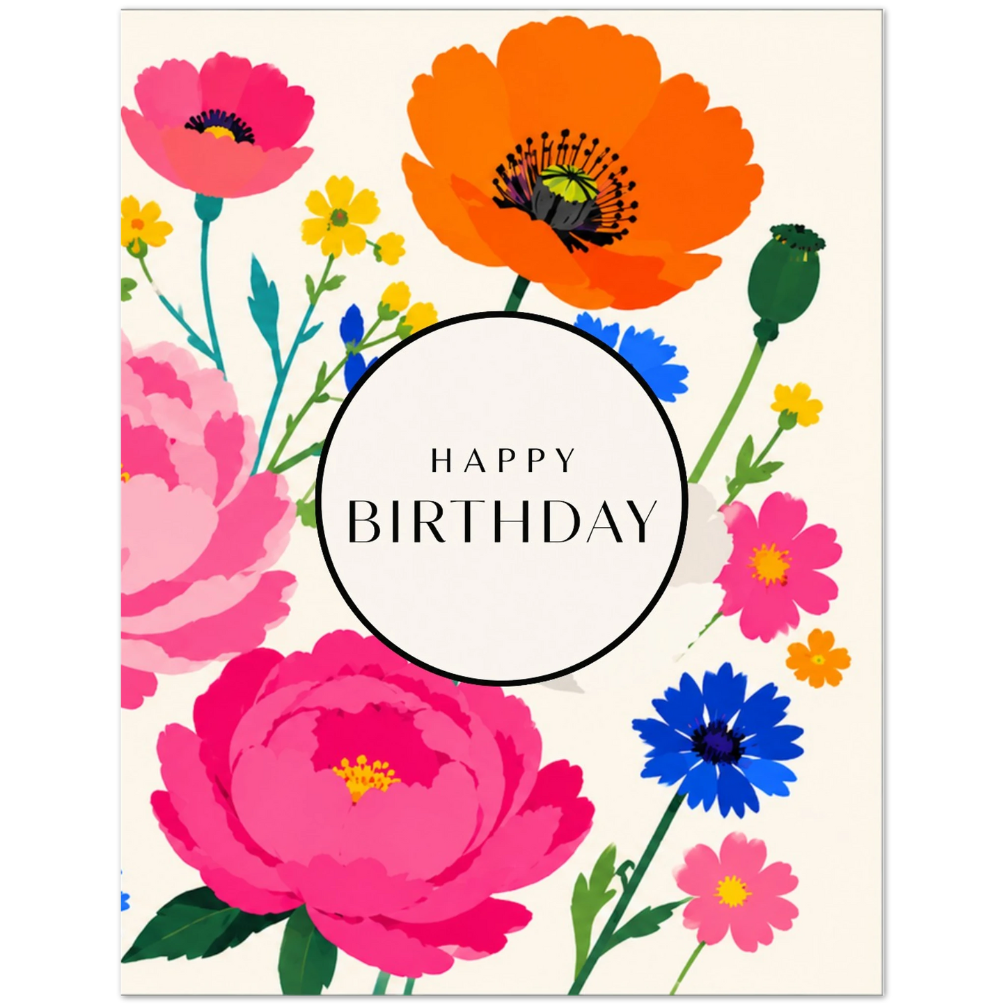 Colorful floral birthday card with 'Happy Birthday' text