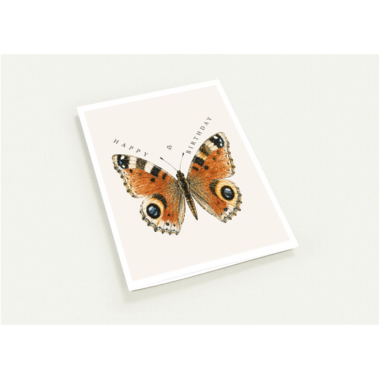 Greeting card with a butterfly illustration and 'Happy Birthday' text on a white background