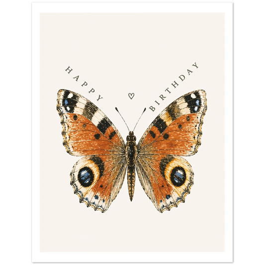 Butterfly illustration with 'Happy Birthday' text on a light background