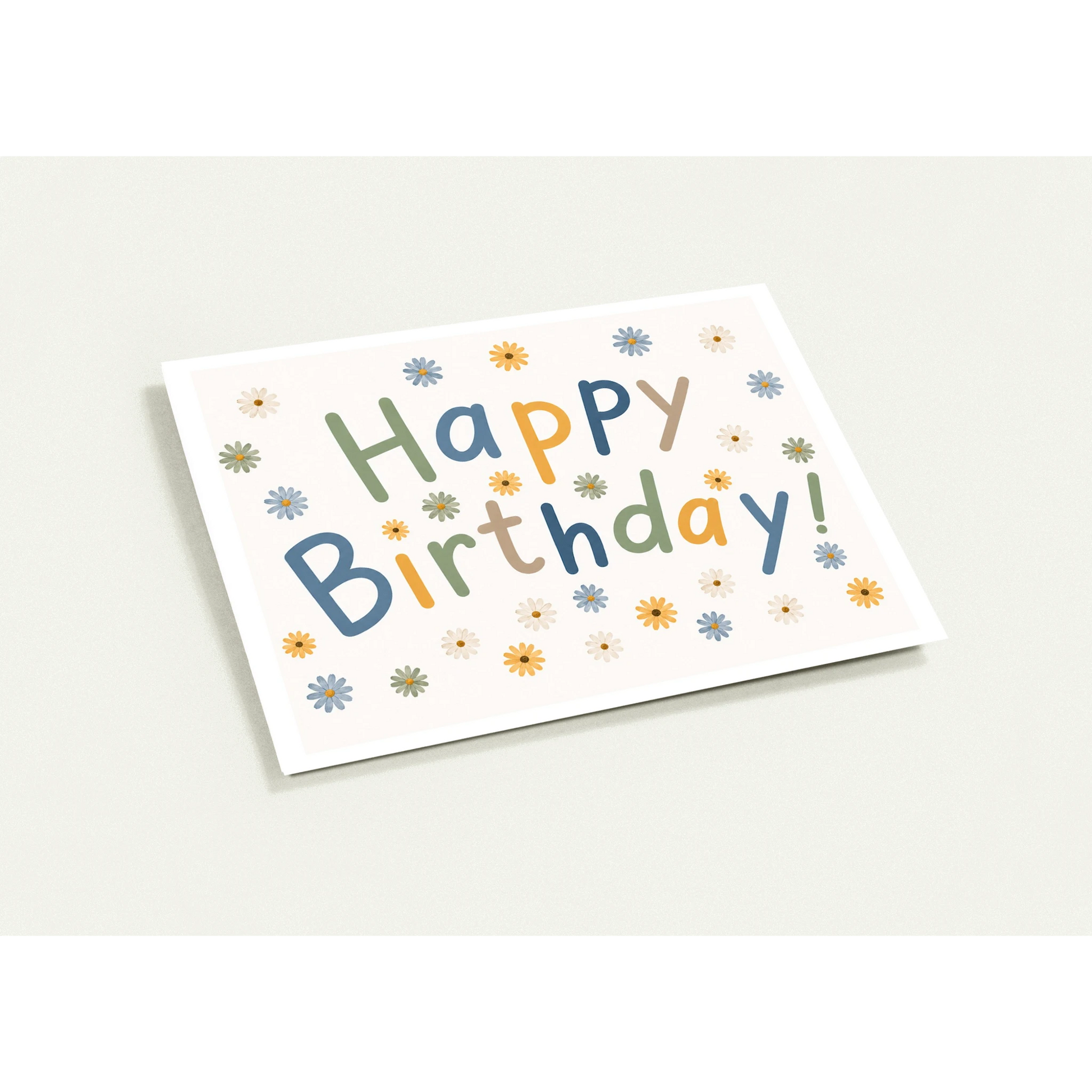 Birthday card with colorful 'Happy Birthday!' text on a white background