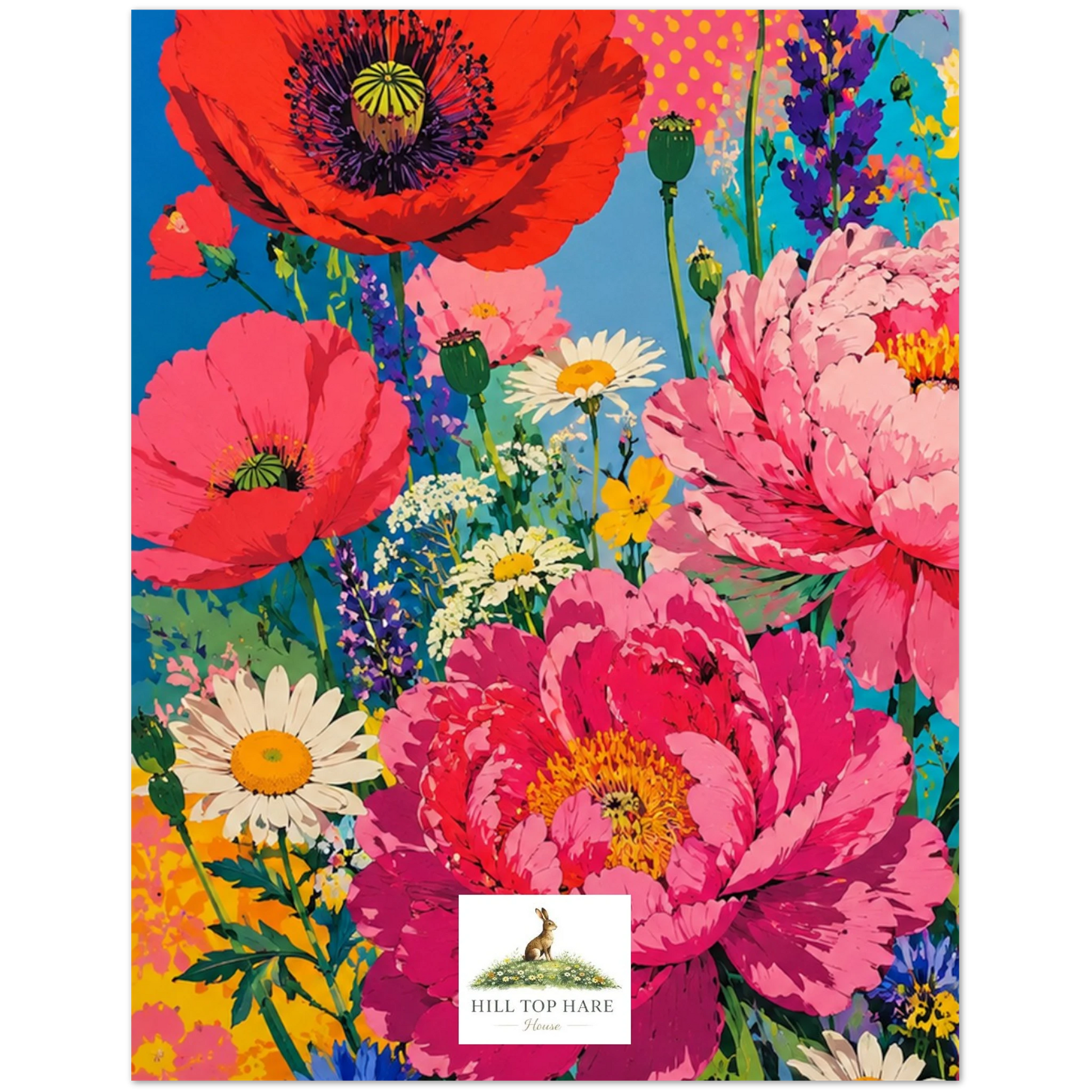 Colorful floral design with bright flowers on a colorful background