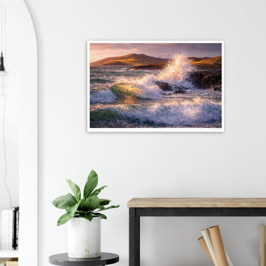 Donegal seascape print above a console table 
