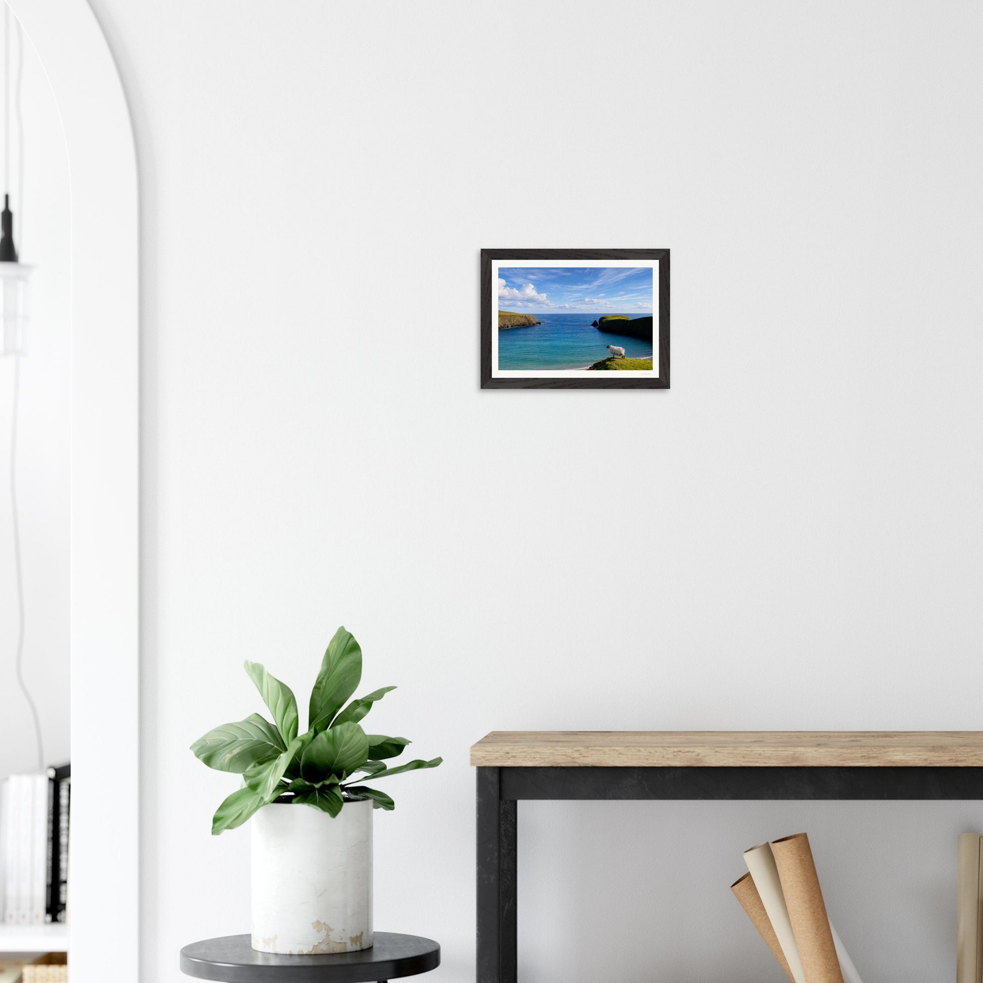 Framed Irish landscape print titled "Next Stop New York" by Hill Top Hare House, featuring a modern white frame and vibrant landscape artwork.