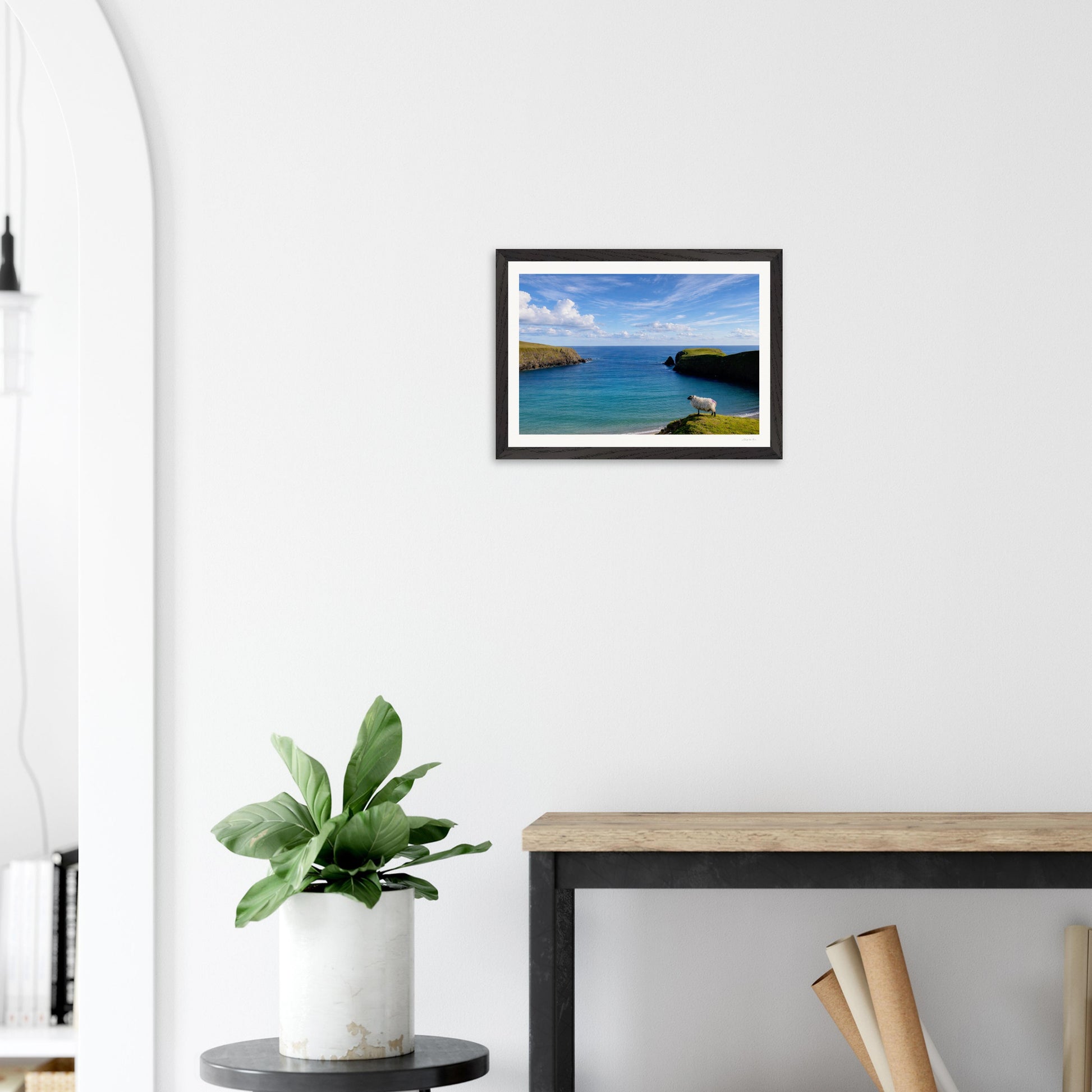 Framed Irish landscape print titled "Next Stop New York" by Hill Top Hare House, featuring a scenic Irish landscape in a modern white frame.