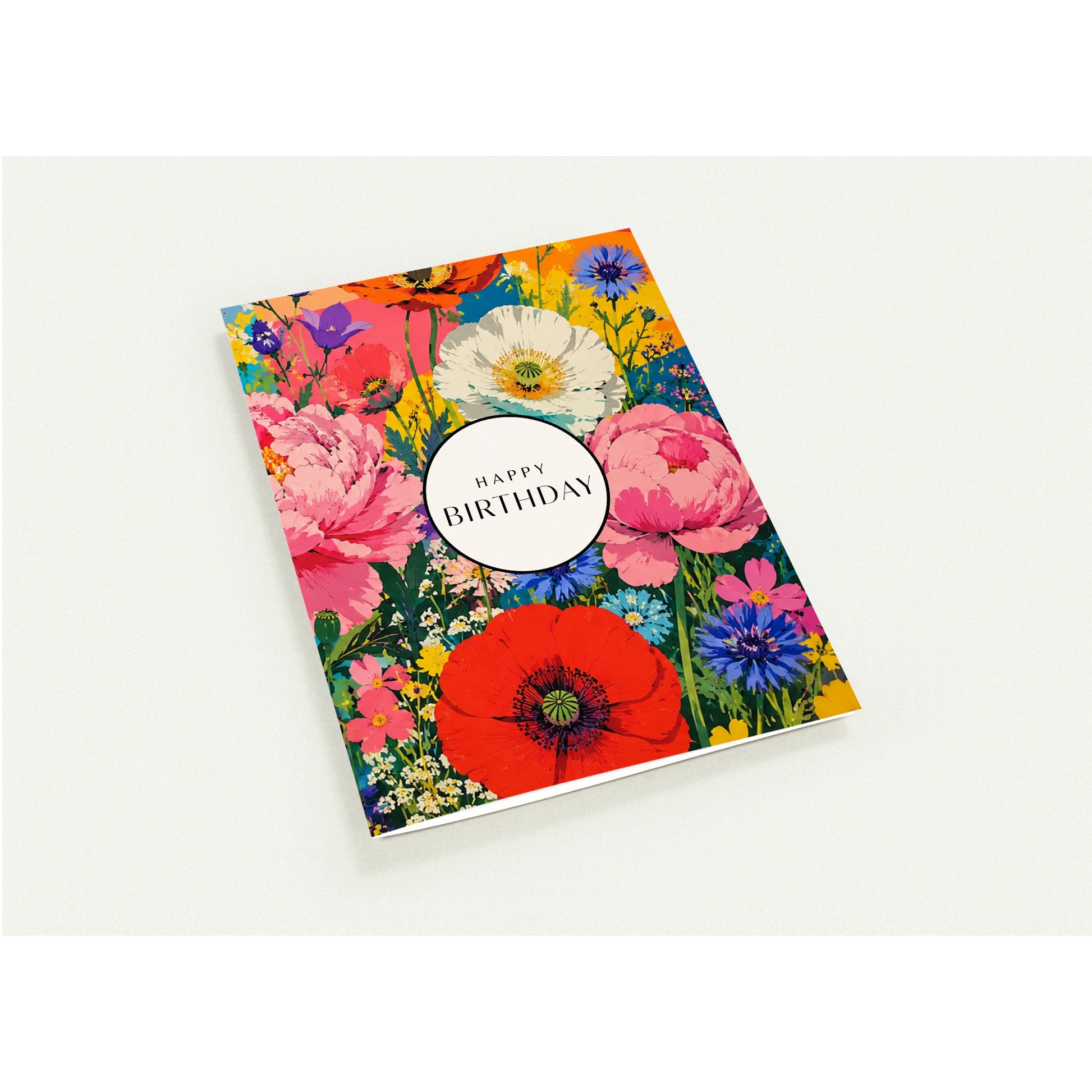Colorful floral birthday card on a white background