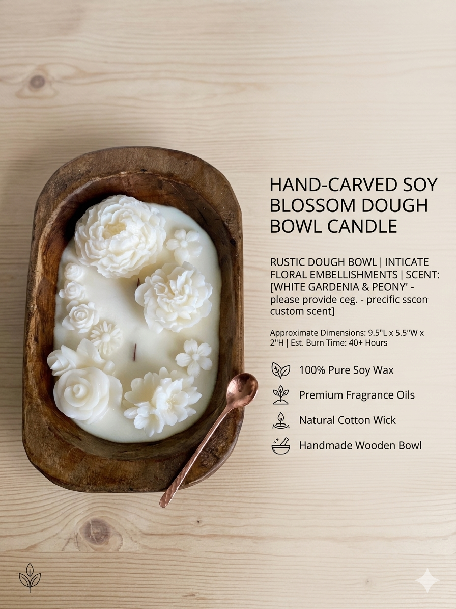 Botanical Garden Dough Bowl Candle from DC-Crazy About Candles, featuring a rustic ceramic bowl with floral botanical design.