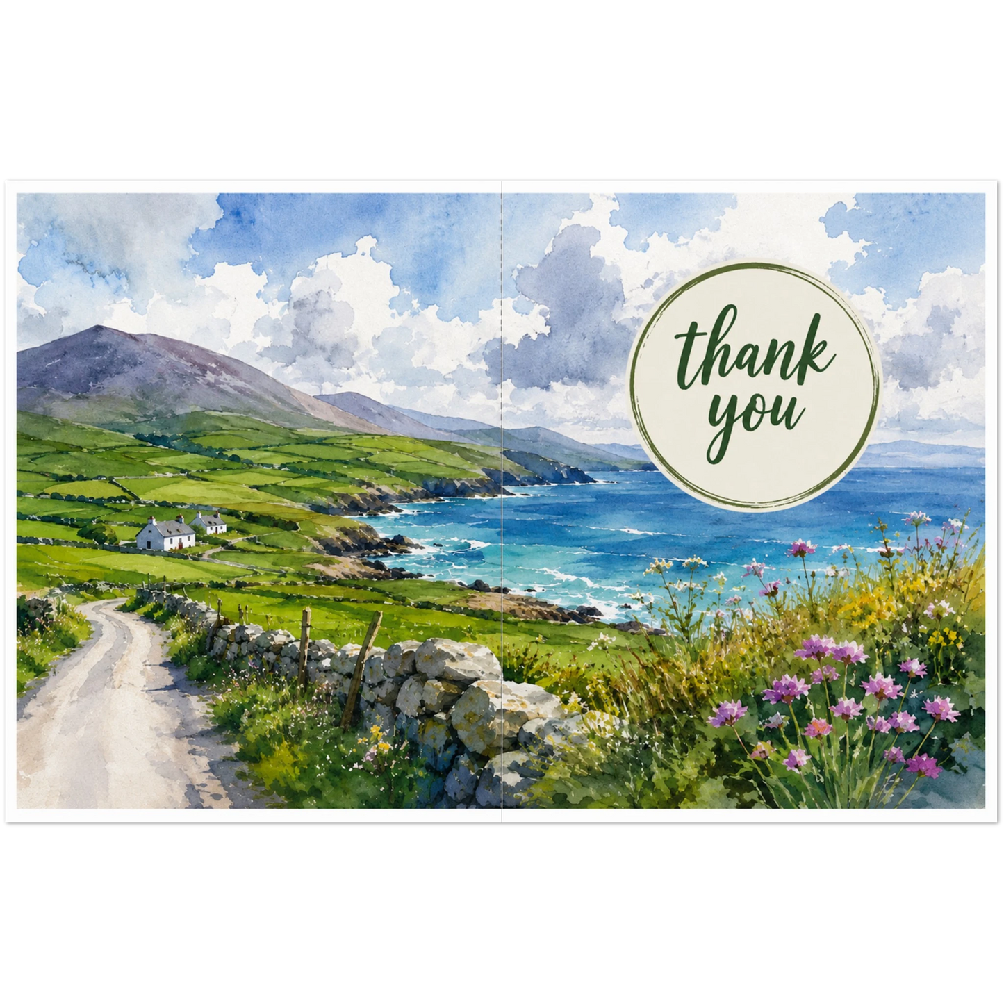 Scenic landscape with a 'thank you' card overlay
