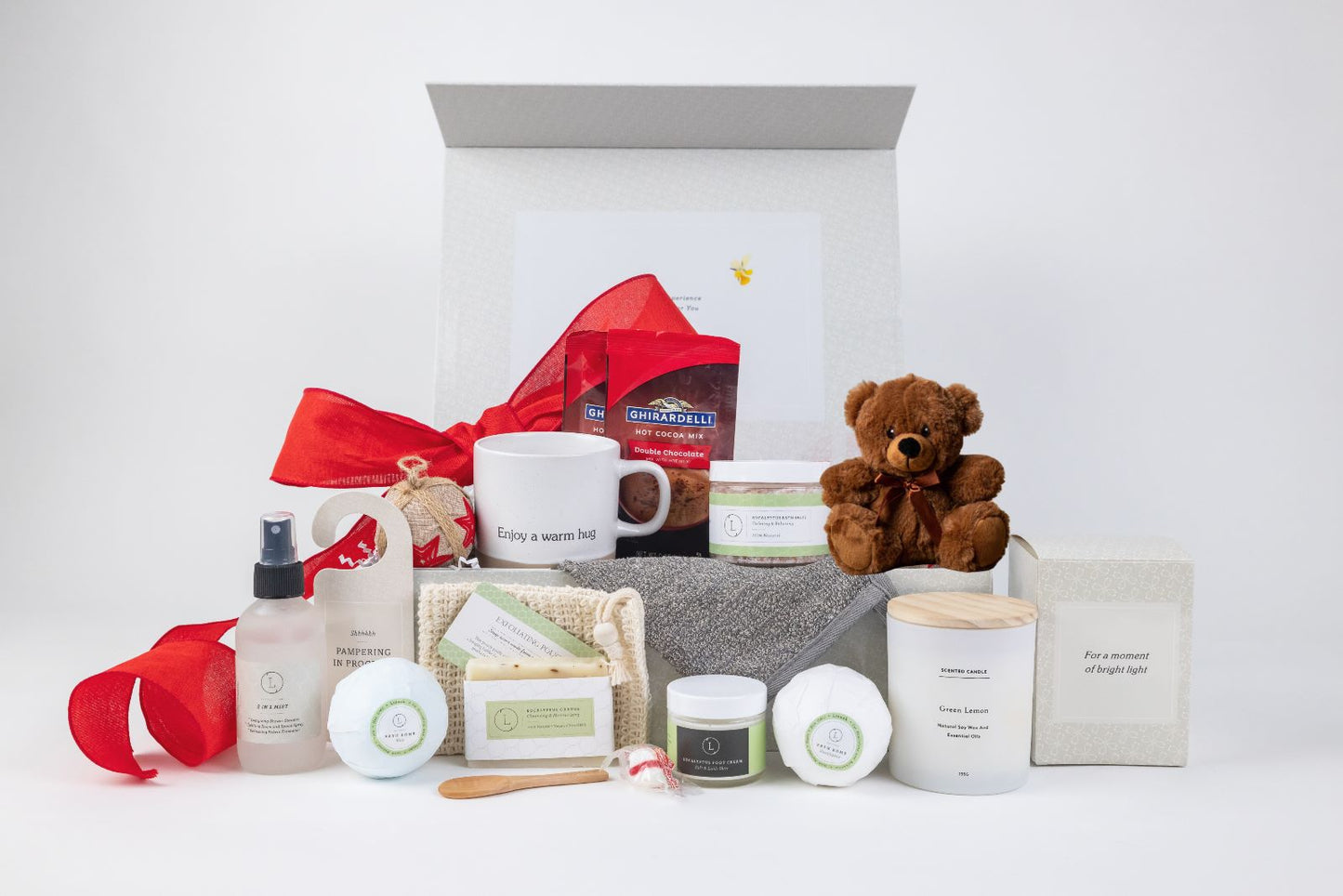Luxury spa gift set by DC-Lizush with bath products and skincare, perfect for pampering Mom on Mother's Day.