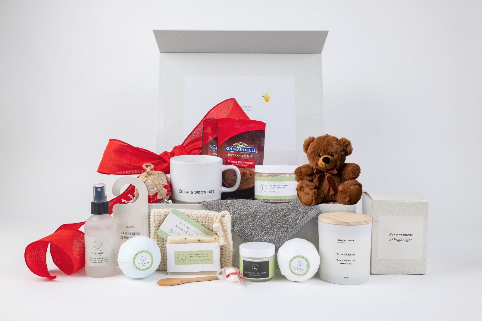Luxury spa gift set by DC-Lizush with bath products and skincare, perfect for pampering Mom on Mother's Day.