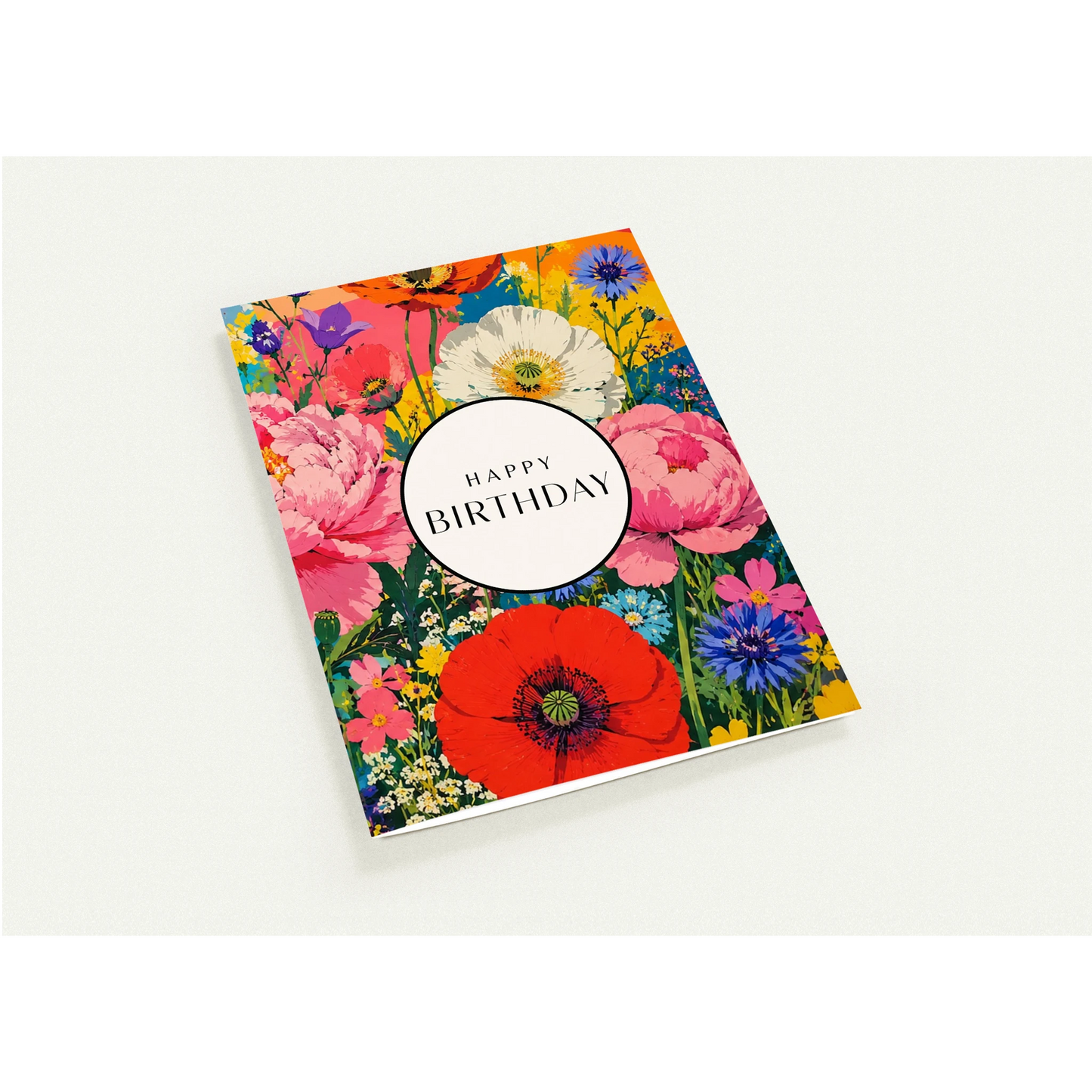 Colorful floral birthday card on a white background
