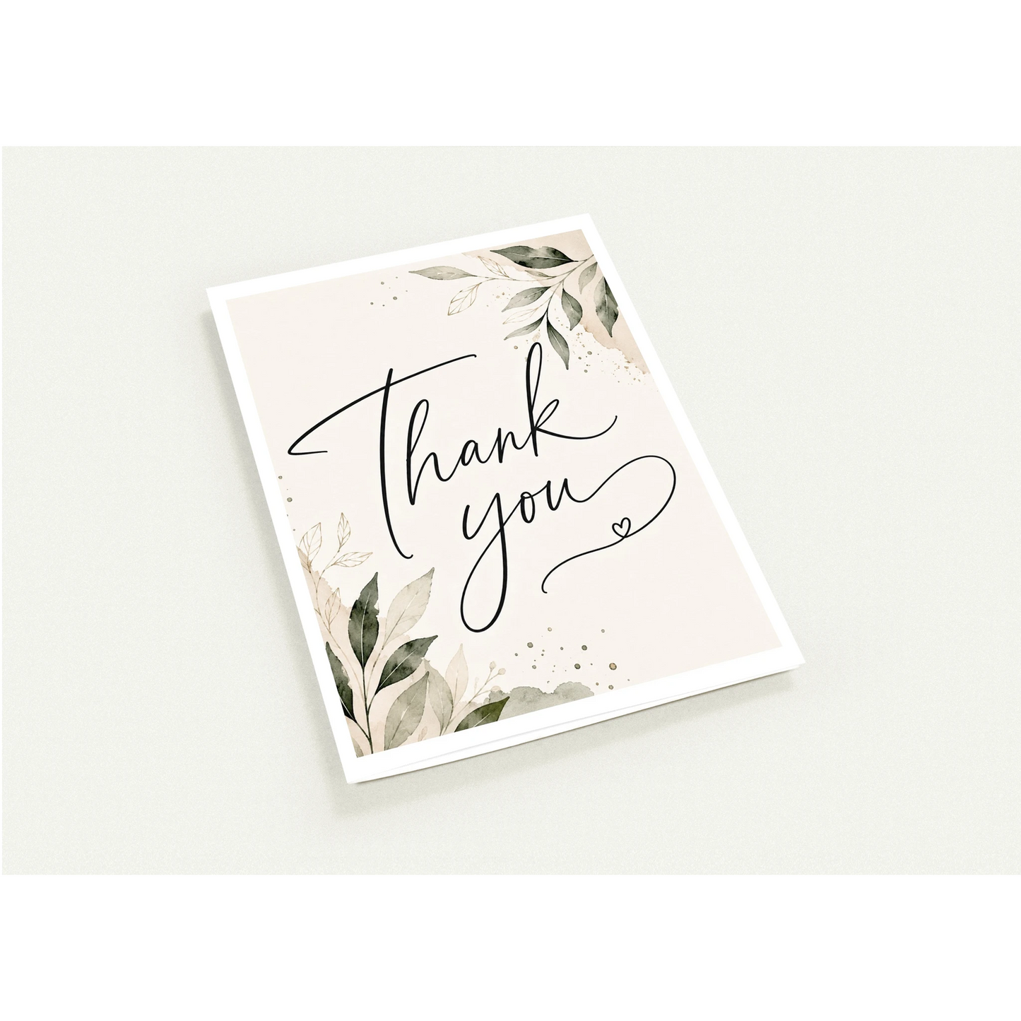 Greeting card with 'Thank you' text and floral design on a white background