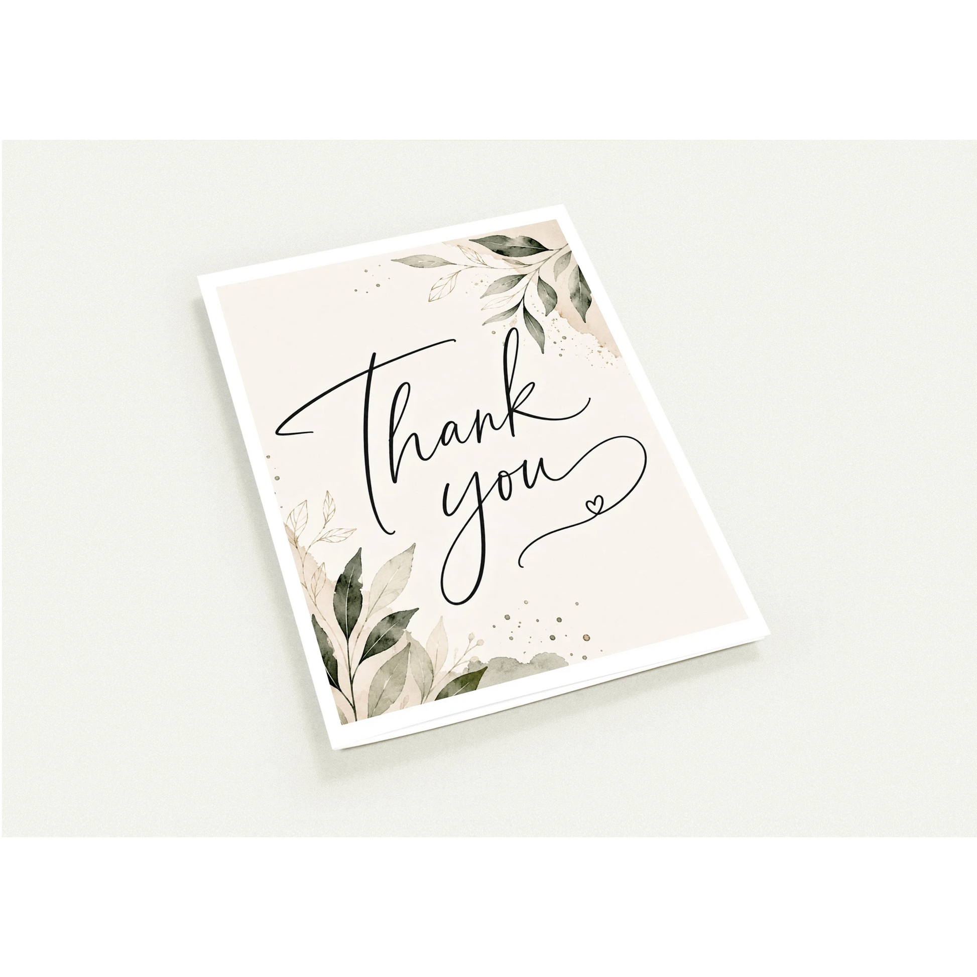 Greeting card with 'Thank you' text and floral design on a white background