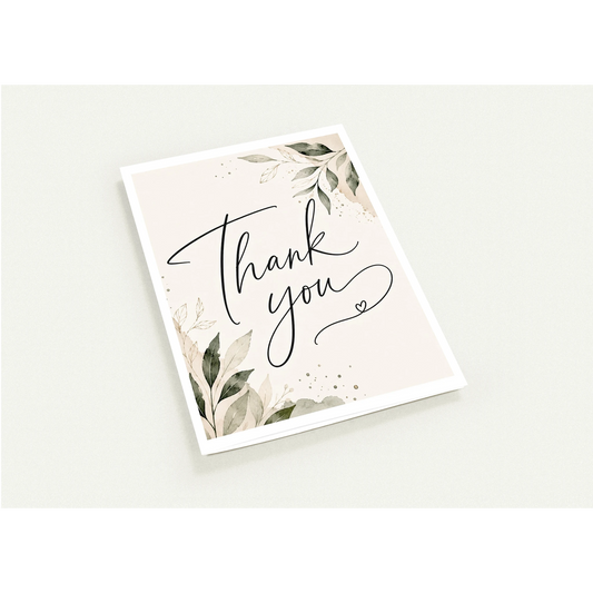 Greeting card with 'Thank you' text and floral design on a white background