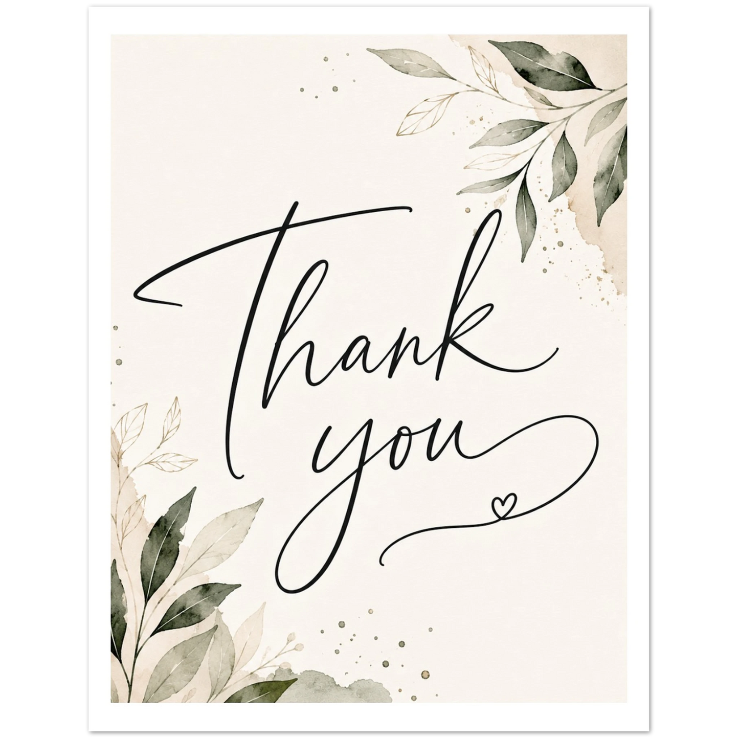 Card with 'Thank you' text and floral design on a beige background